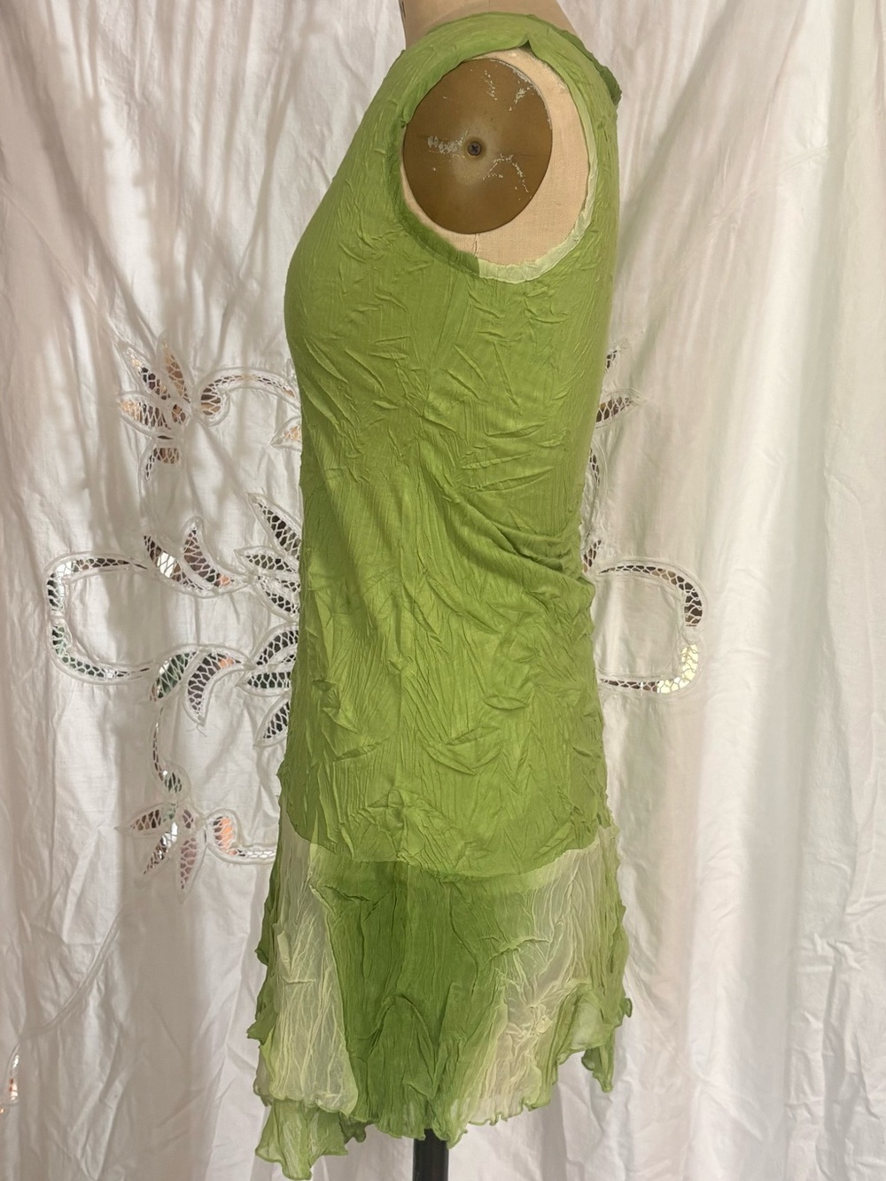 Kisca by Komarov Green Ombre Crinkle Sleeveless Tiered Hem Mini Dress Fairycore - Picture 5 of 9